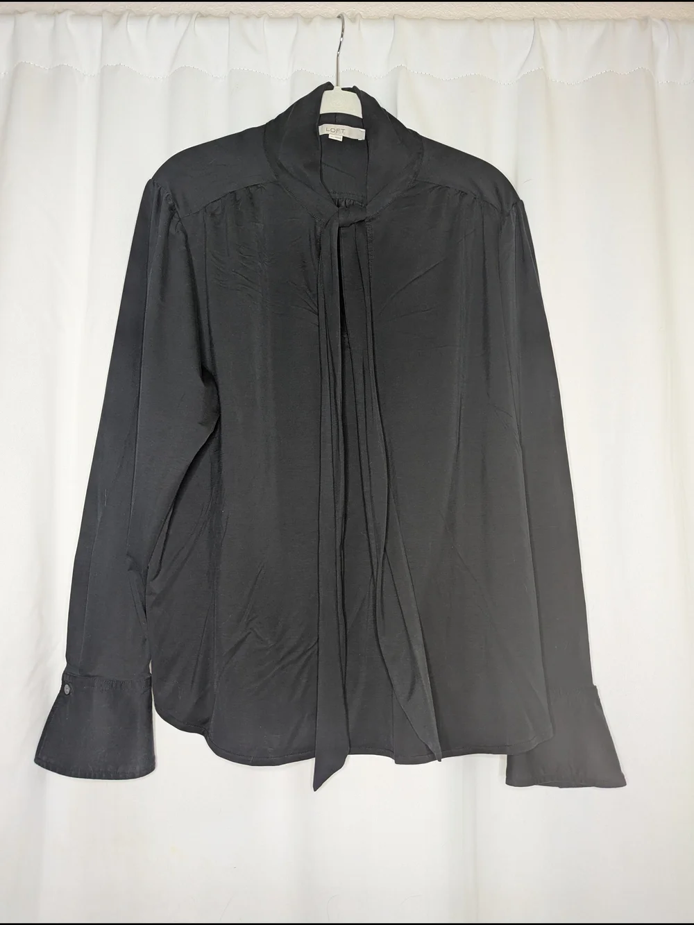 LOFT Black Tie-Neck Blouse